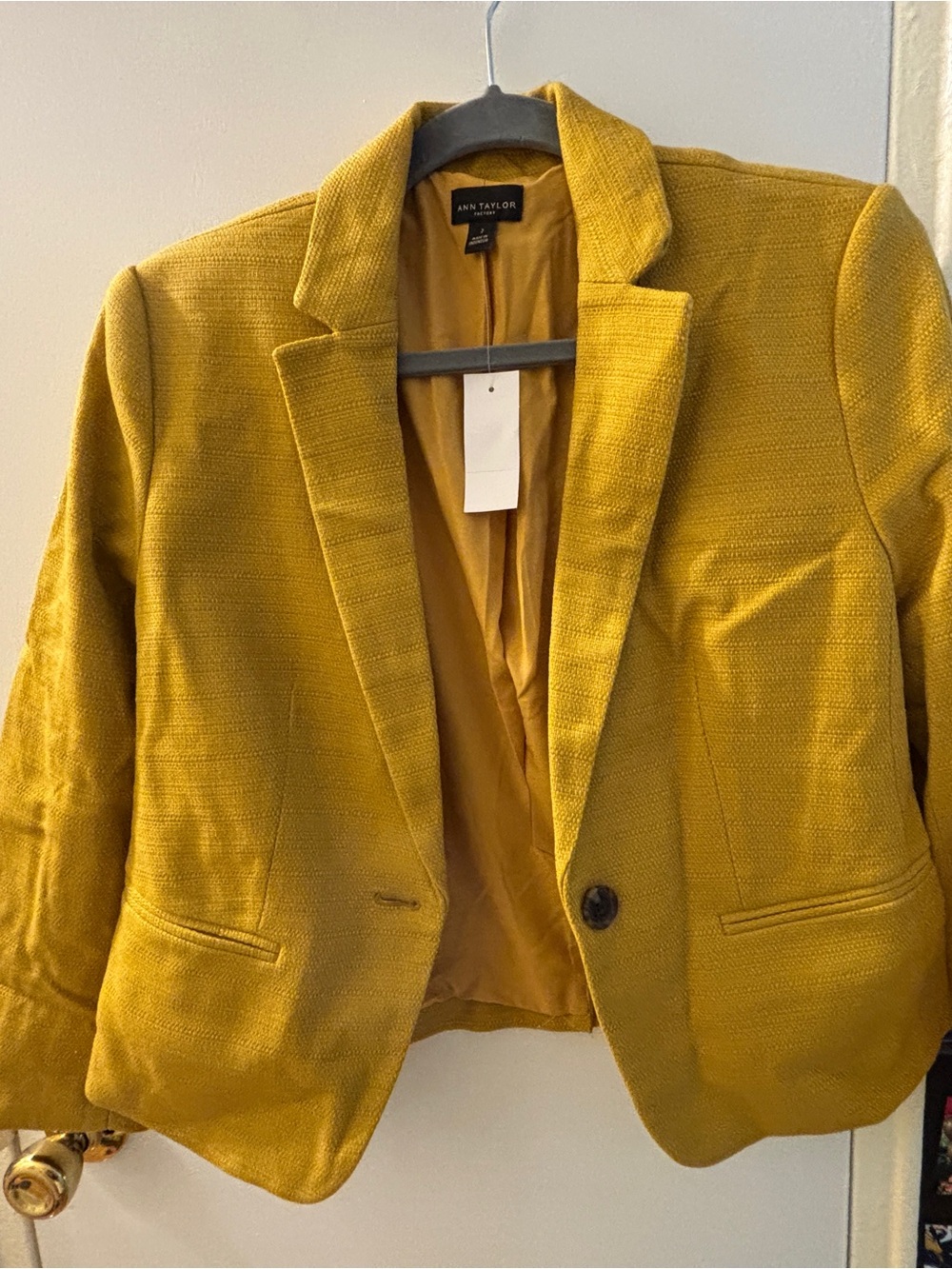 Ann Taylor Mustard Yellow Textured Single-Button Blazer